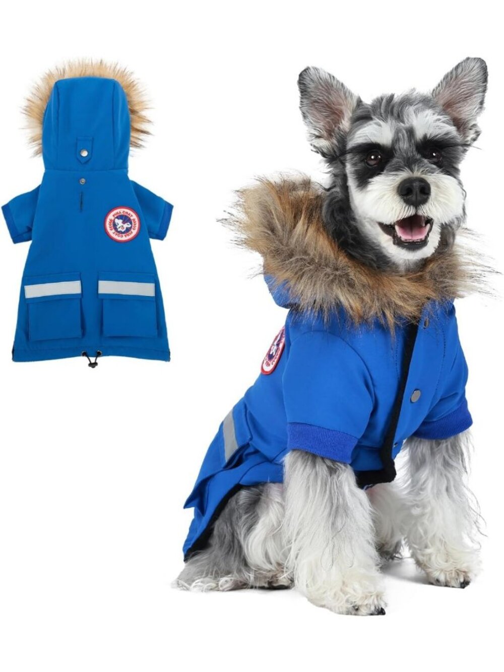 Cozy Waterproof Small Dog Coat - Warm Winter Jacket with Faux Fur Hood & Pocket